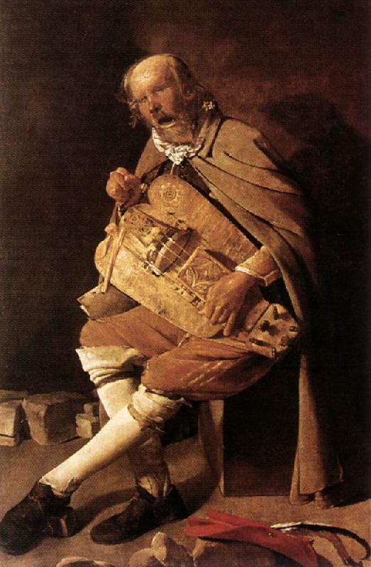 LA TOUR, Georges de The Hurdy-gurdy Player Sweden oil painting art